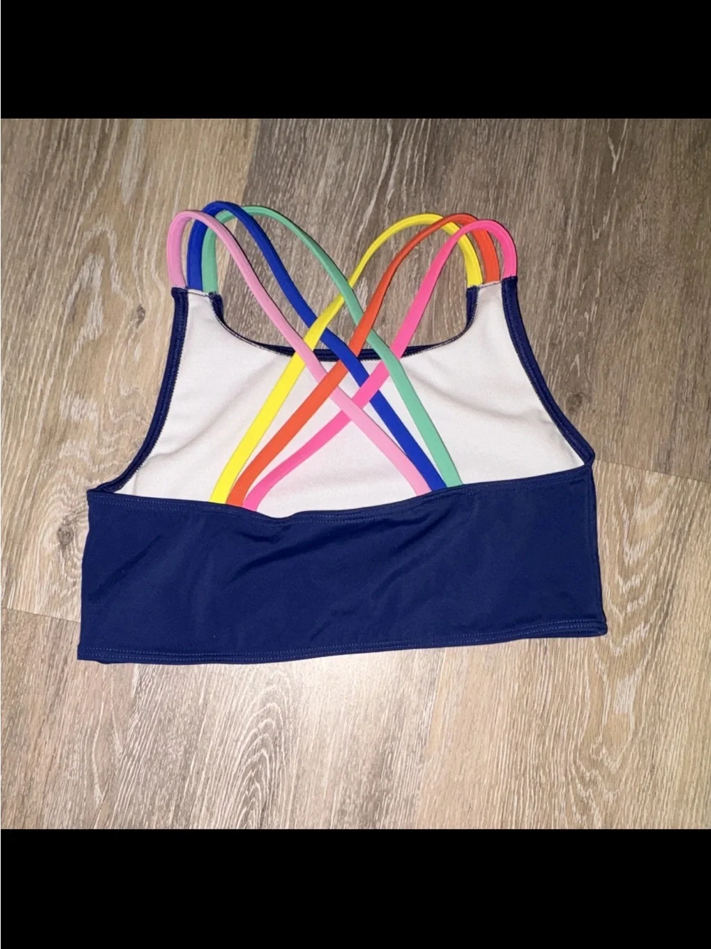 Mini Boden Navy Swim Bikini Top with Rainbow Straps